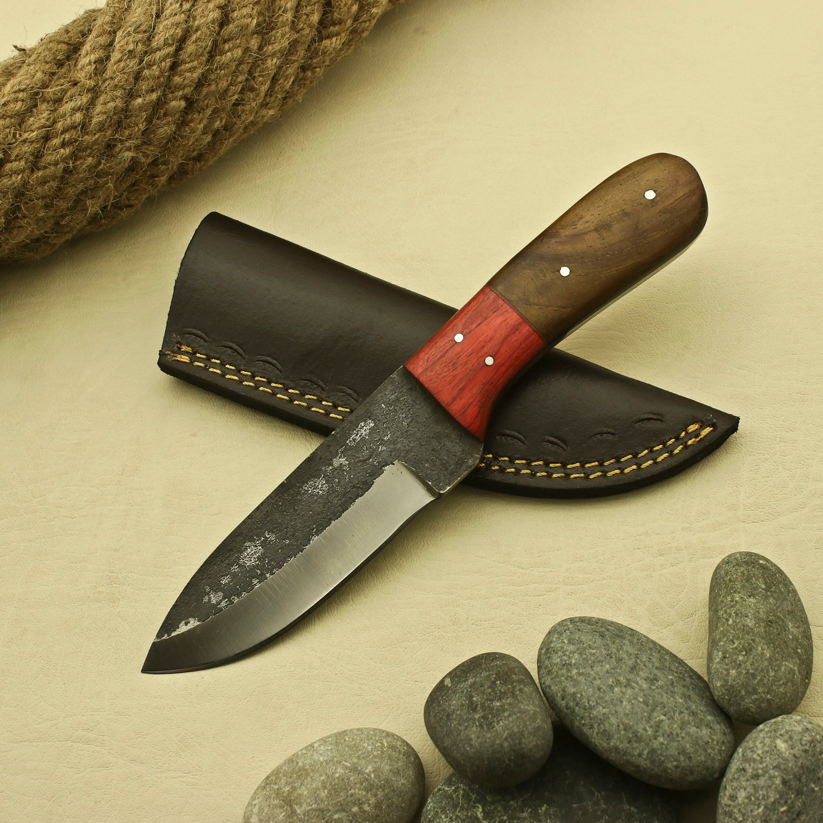 Custom Hand Forged Railroad Spike Knife: Carbon Steel Blade, Leather Sheath
