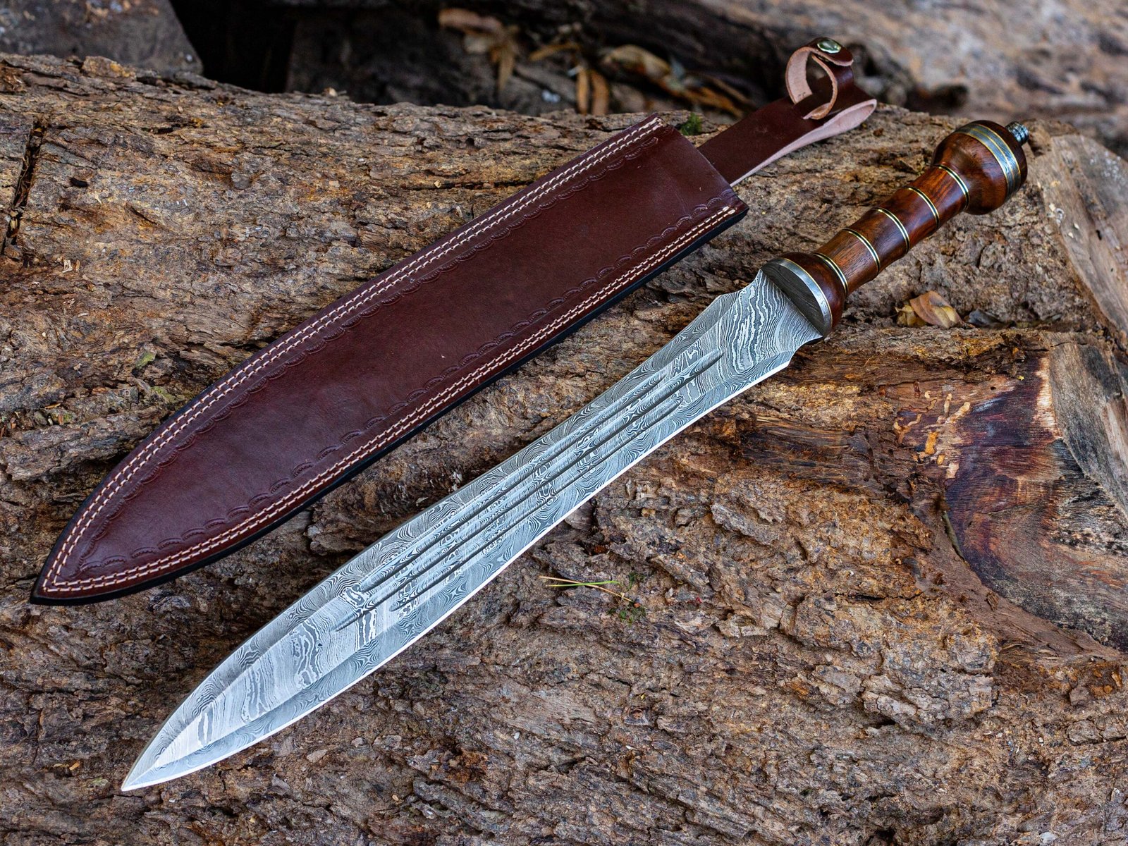 Handmade Roman Gladius Damascus Gladiator sword with Leather Sheath Maximus Sword