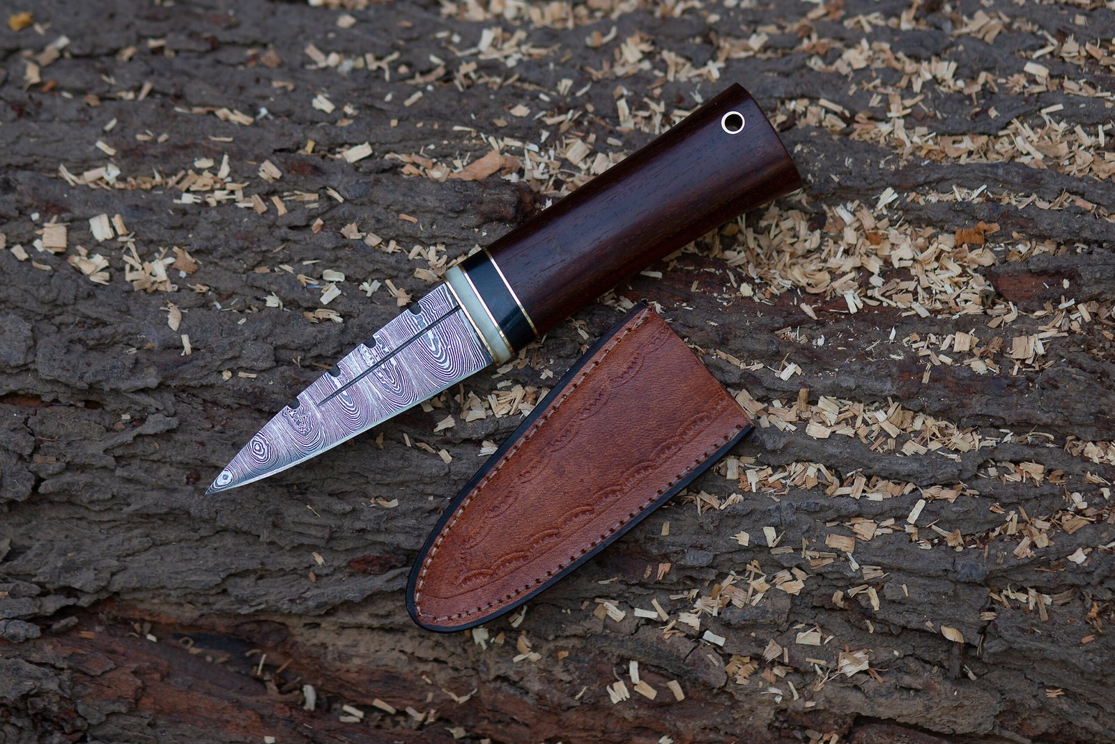 Handmade Damascus Steel Sgian Dubh: Celtic Dirk Knife with Camel & Bull Horn Handle