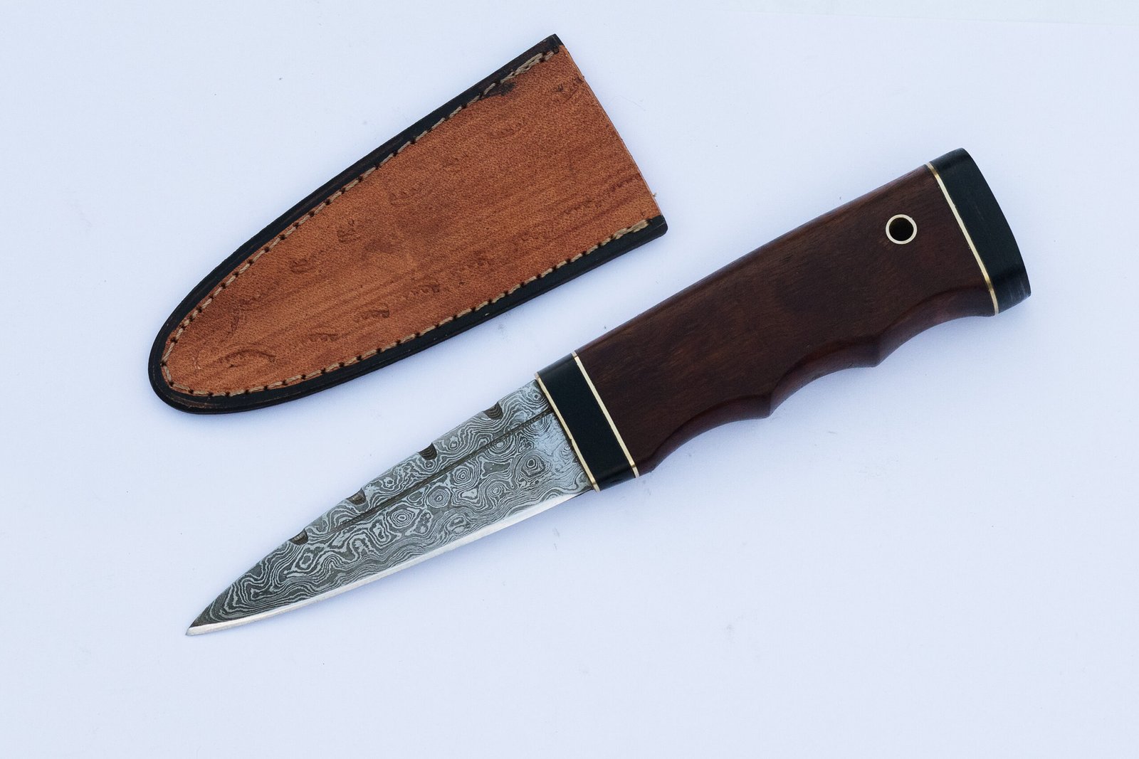 Custom Handmade Damascus Steel Celtic Sgian Dubh Dirk: Wooden Handle Scottish | Camping & Hunting Knife