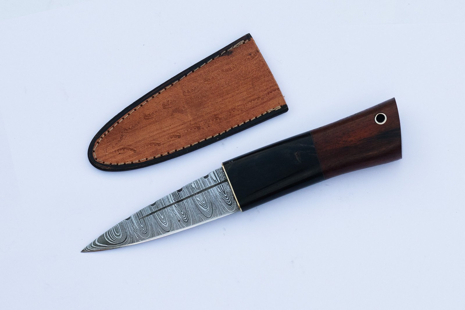 Custom Handmade Damascus Steel Celtic Sgian Dubh Dirk: Wooden Handle Scottish | Camping & Hunting Knife