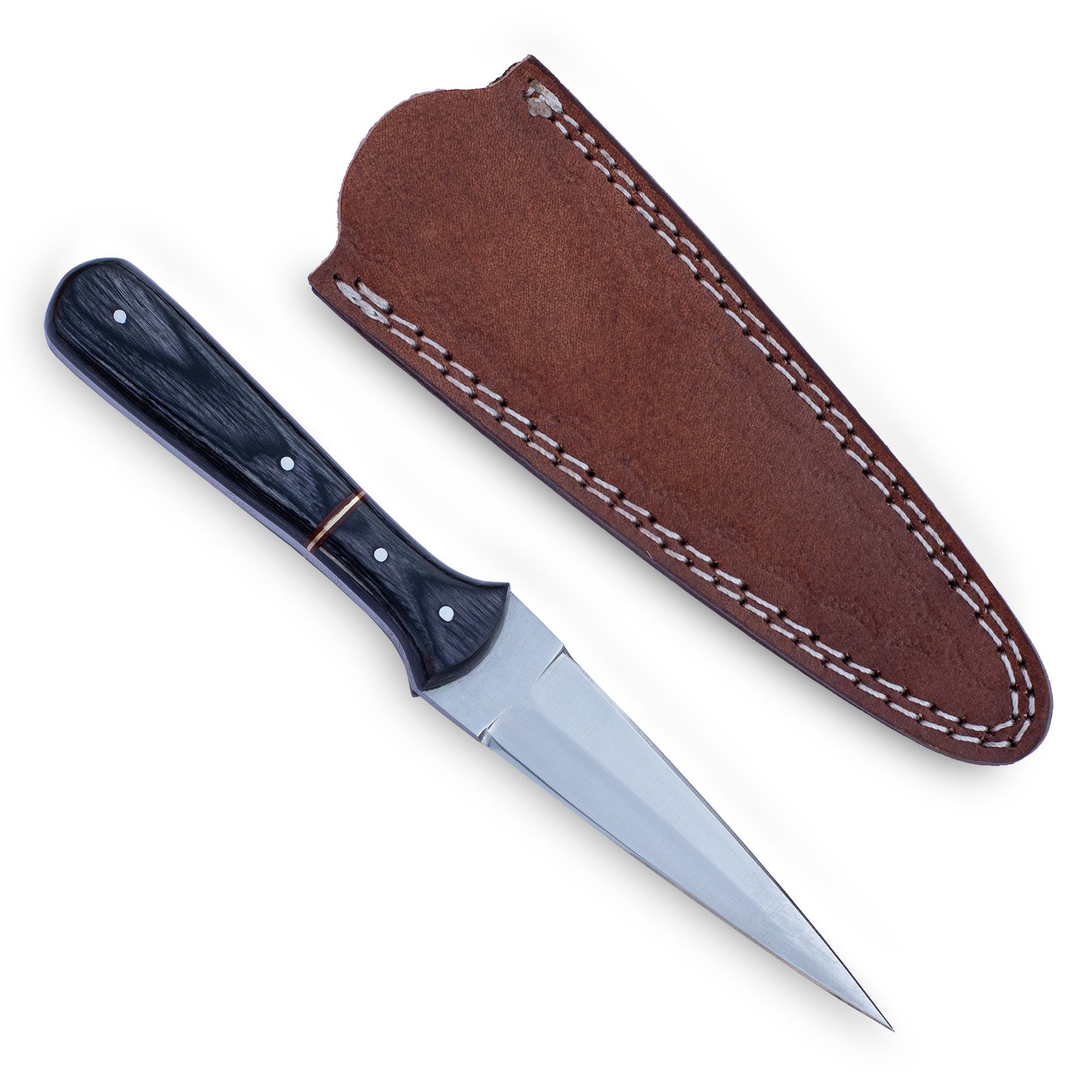 Hand Forged Stainless Steel Hunting Dagger: Laminated Wood Handle, Leather Sheath
