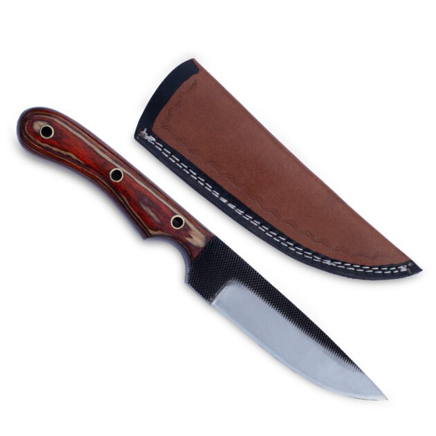 Handmade RASP Steel Fixed Blade Knife: Micarta Handle, Leather Sheath