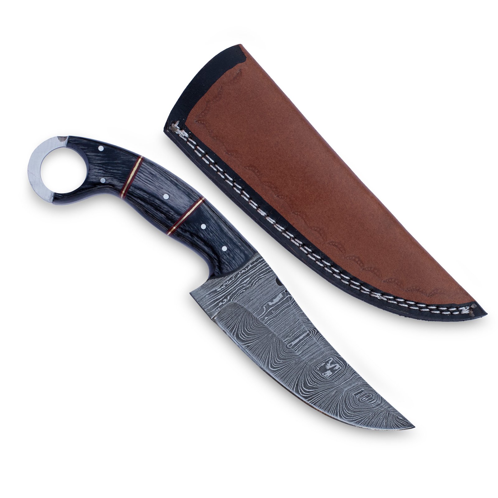 Handmade Damascus Steel Karambit Knife: Laminated Wood Handle