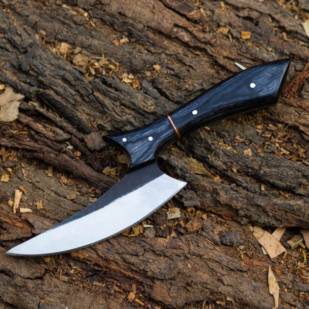 Handmade Carbon Steel Karambit Knife: Pakka Wood Handle, Leather Sheath