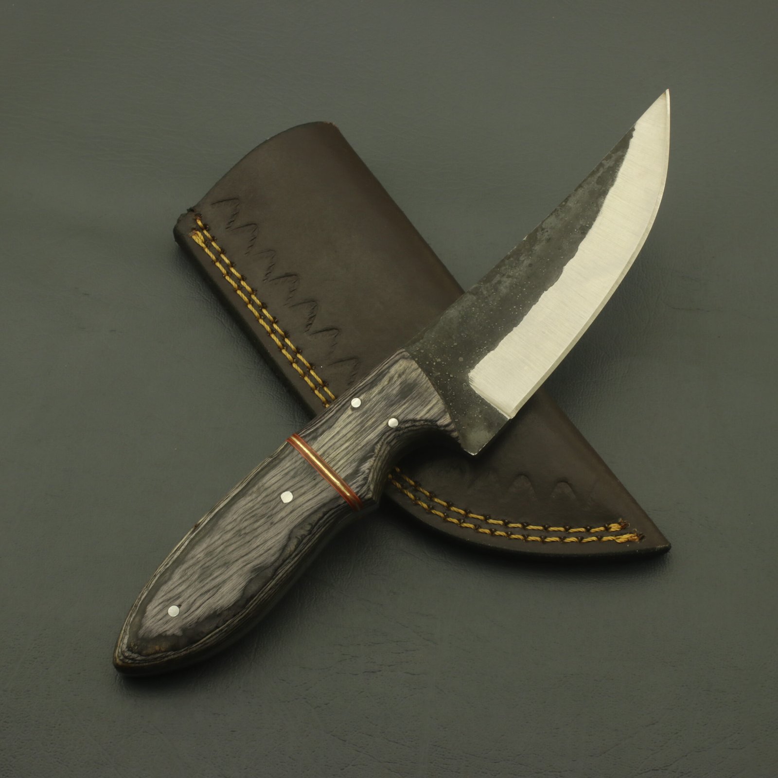 Handmade Carbon Steel Hunting Knife: Full Tang, Rosewood Handle, Leather Sheath