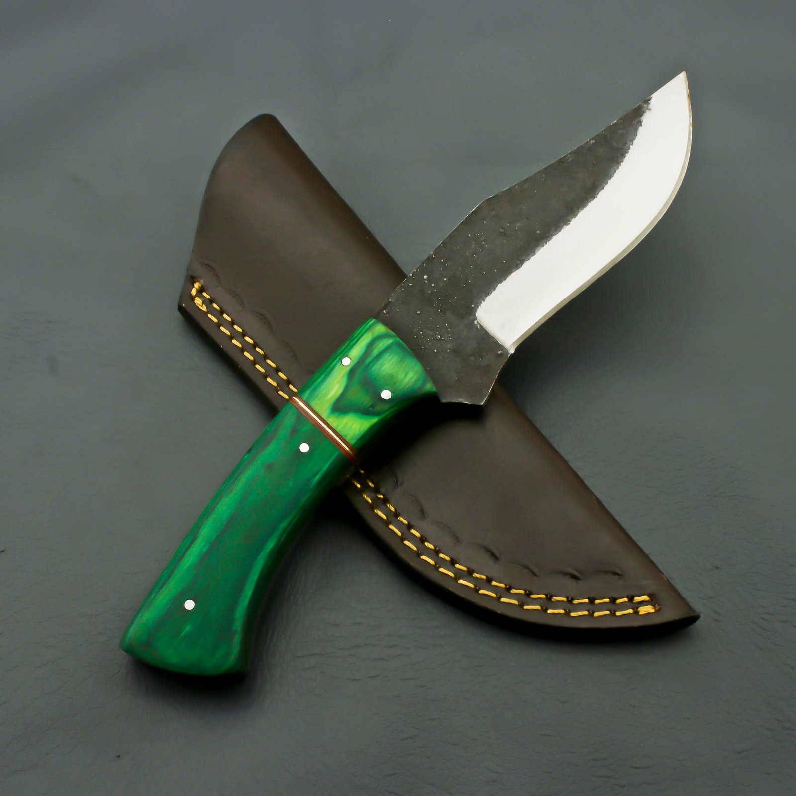 Handmade Carbon Steel Hunting Knife with Ashwood Handle & Leather Sheath
